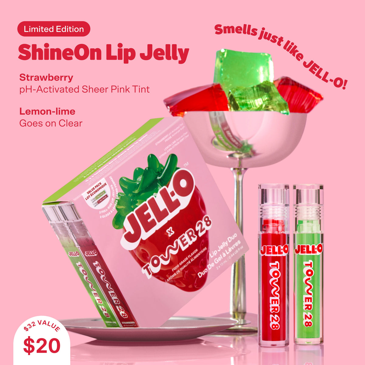 JELL-O® X TOWER 28 Lip Jelly Lip Gloss Gift Set