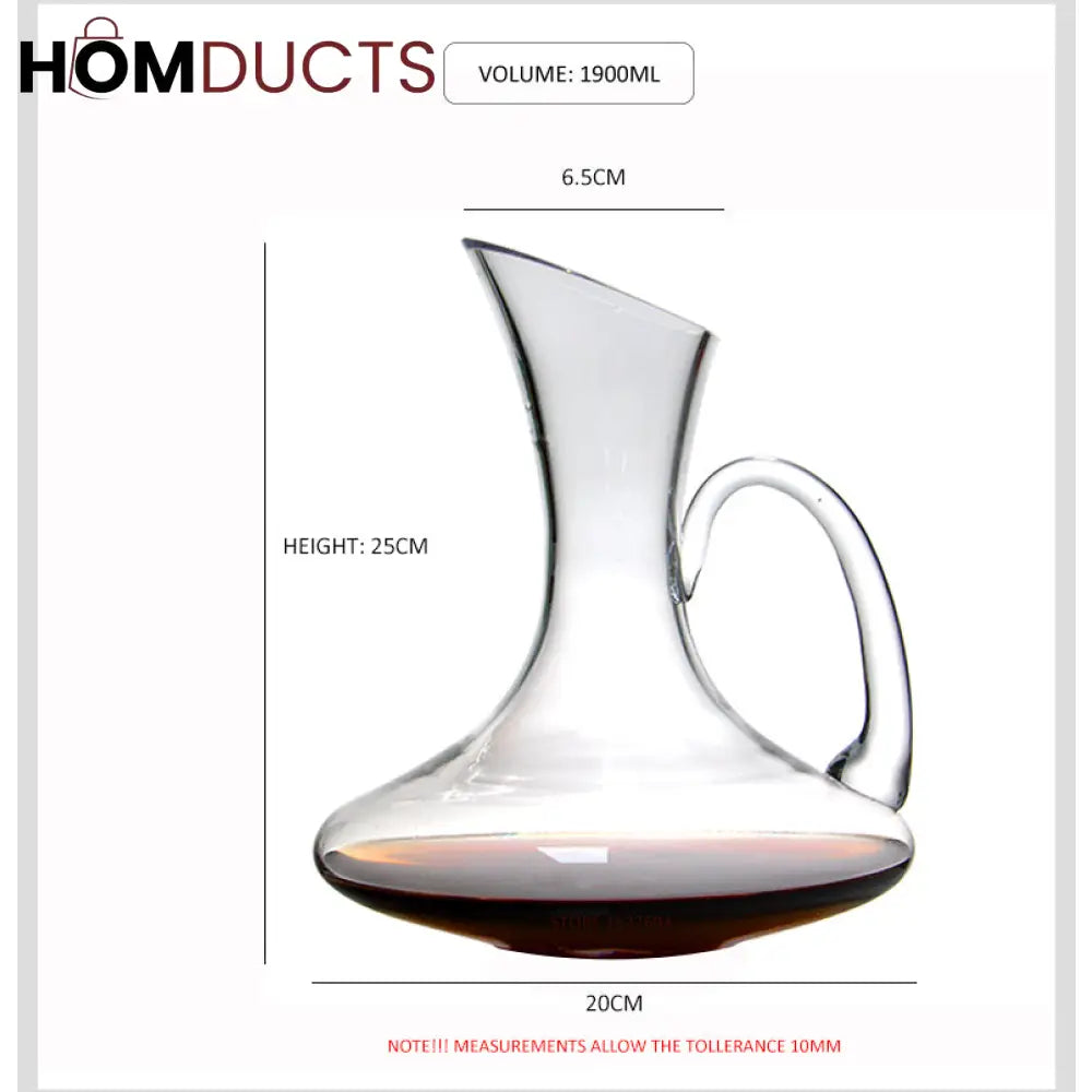 Luxury Crystal Glass Decanter with Handle – Hand-Blown Transparent Pitcher for Beverages and Home Decor