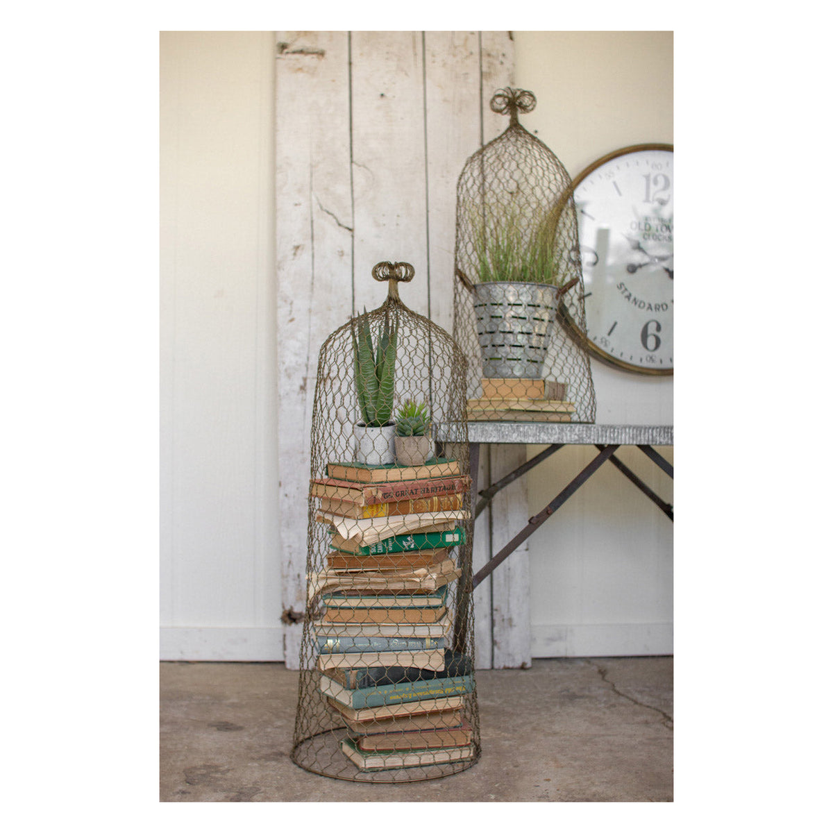 Set of 2 Wire Cloche Topiary