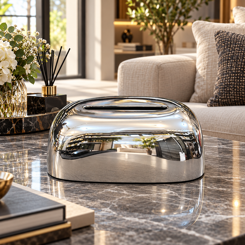 Chrome Silver Domed Tissue Box – Modern Decorative Cover