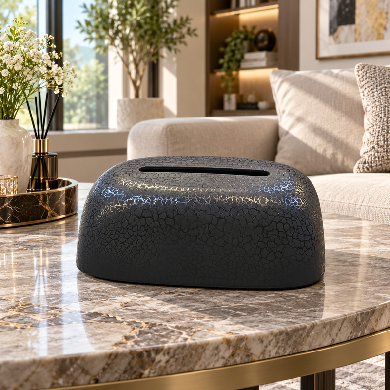 Charcoal Crackle Pattern Tissue Box – Modern Decorative Cover