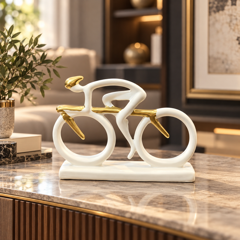 Modern Racing Bicycle Decorative Sculpture – Cream & Gold