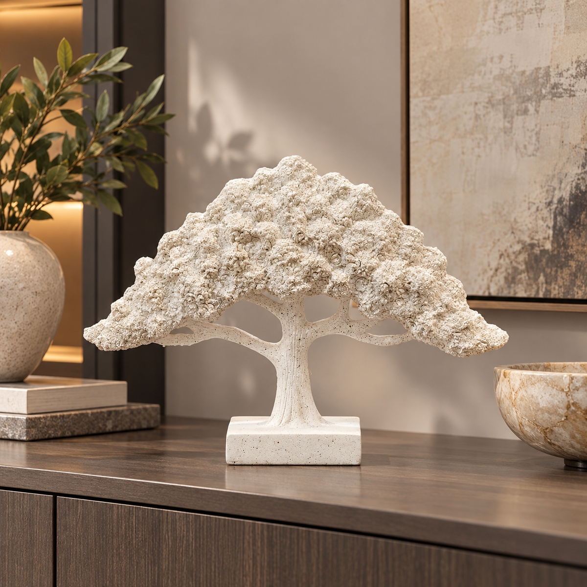 Ivory Textured Tree Sculpture – Decorative Table & Console Ornament