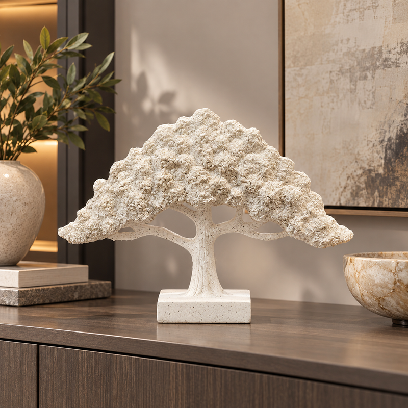 Ivory Textured Tree Sculpture – Decorative Table & Console Ornament