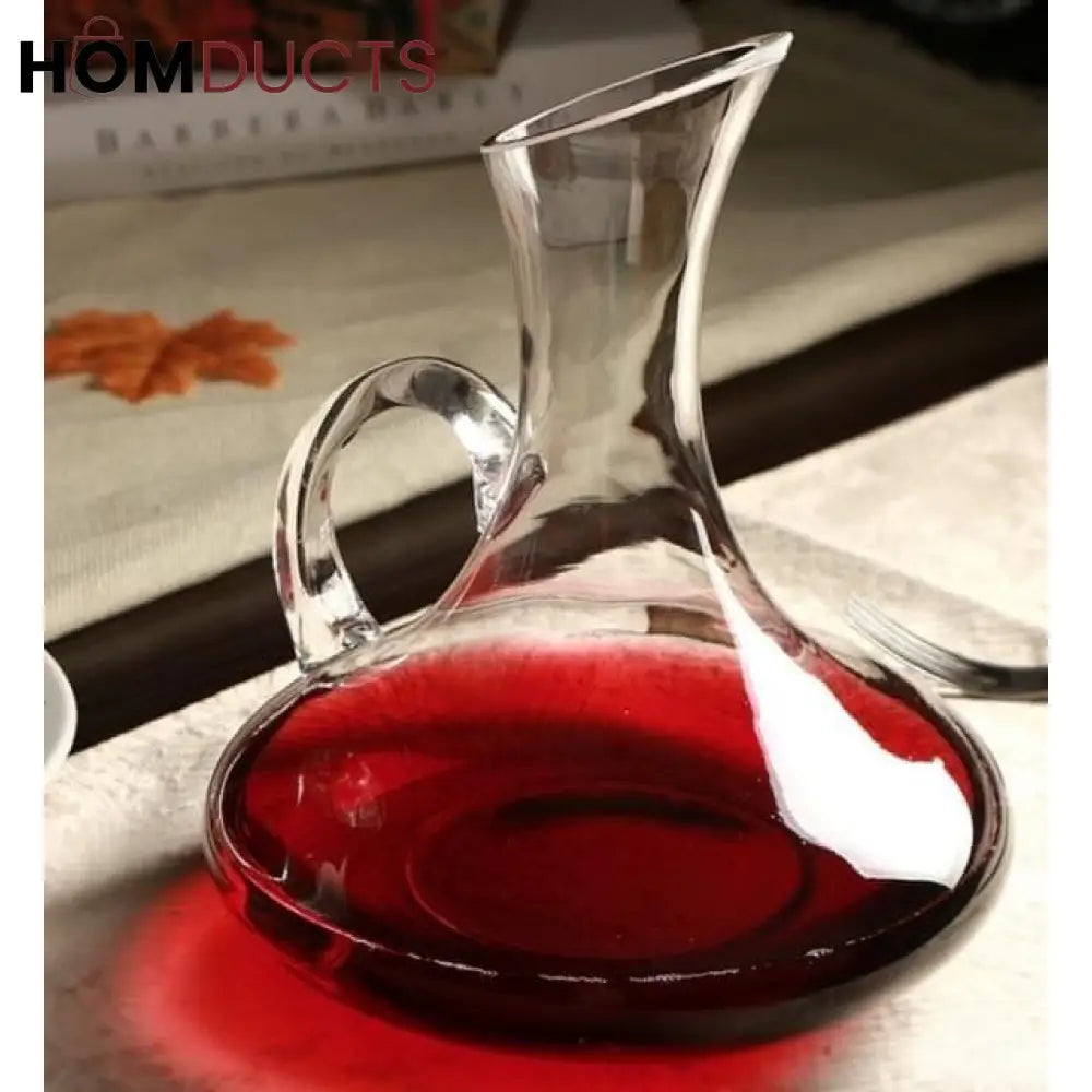 Luxury Crystal Glass Decanter with Handle – Hand-Blown Transparent Pitcher for Beverages and Home Decor