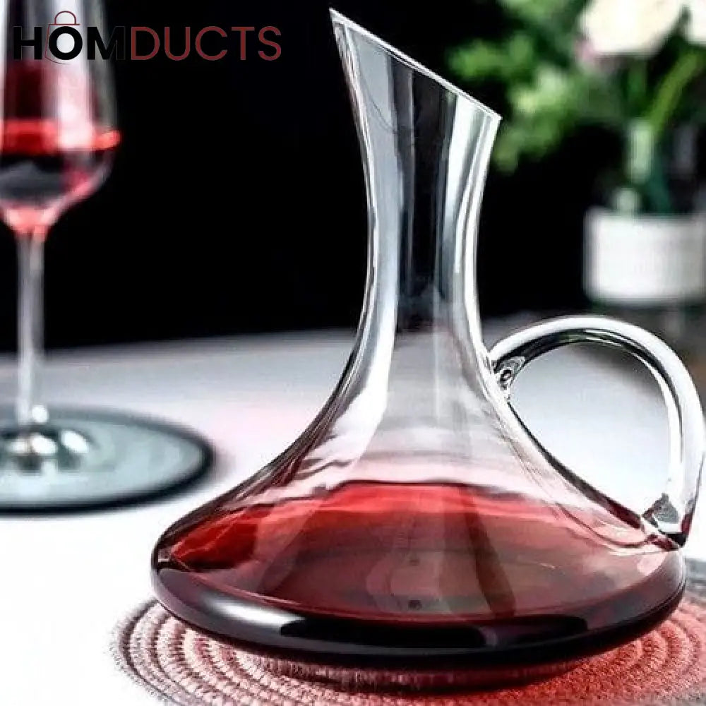Luxury Crystal Glass Decanter with Handle – Hand-Blown Transparent Pitcher for Beverages and Home Decor